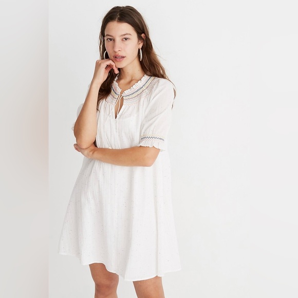MADEWELL RAINBOW Smocked Trapeze White Dress Cotton Speckled Beach Swim Cover Up - Picture 14 of 14